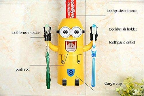Minions Hands Free Toothpaste Automatic Toothpaste Dispenser - Toothbrush Holder Set for 2 Brushes