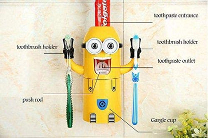 Minions Hands Free Toothpaste Automatic Toothpaste Dispenser - Toothbrush Holder Set for 2 Brushes